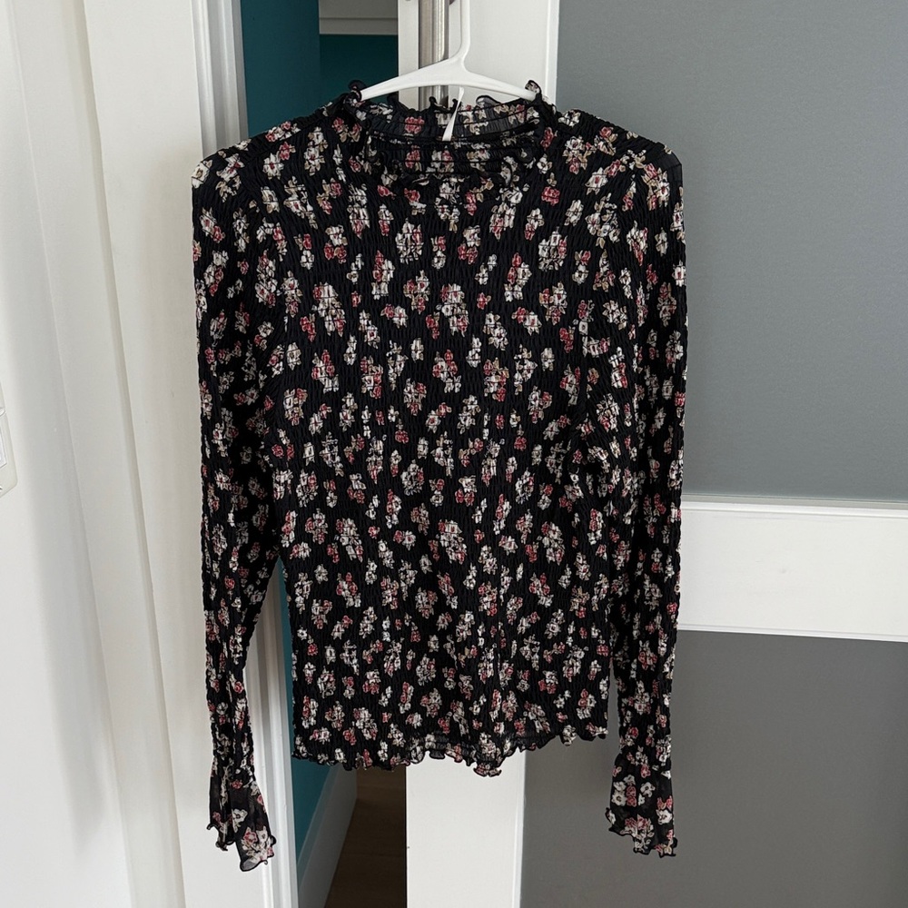 Free People Black Floral Blouse